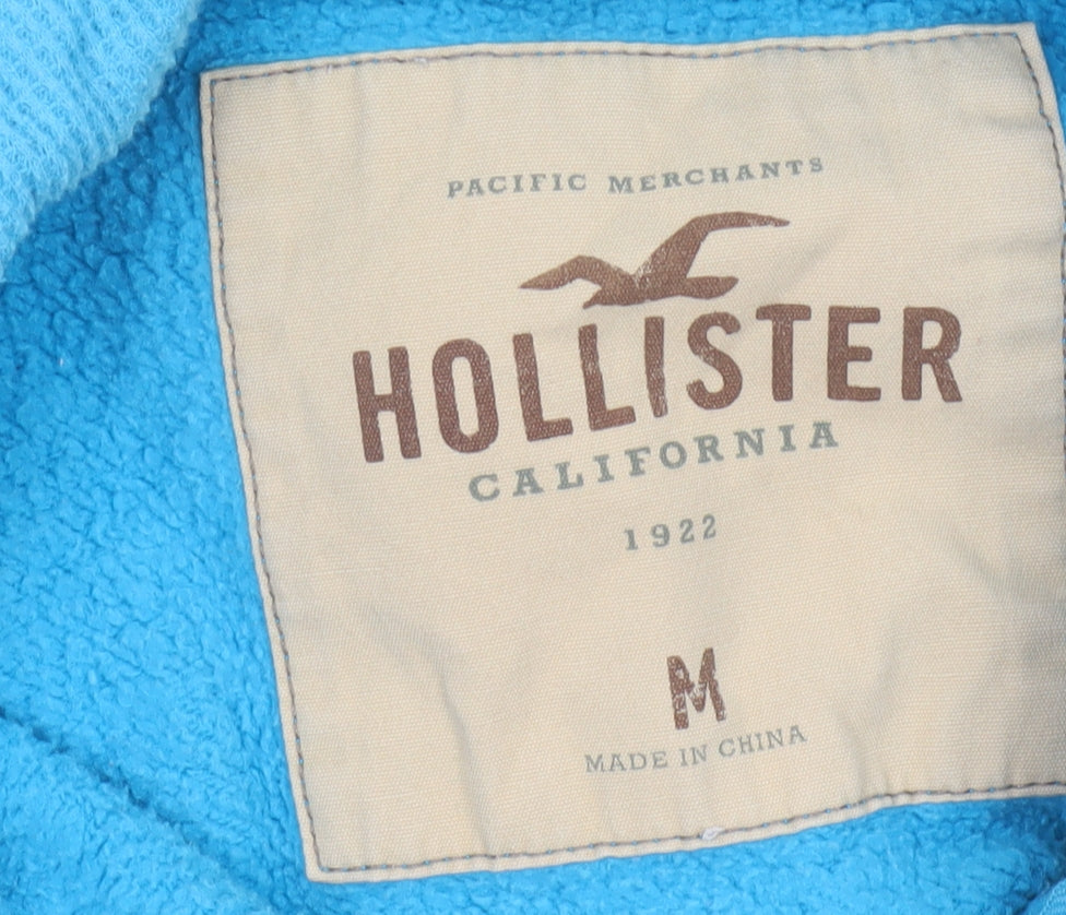 Hollister Men’s Blue M Full Zip Logo Hoodie Fleece Drawstring Pockets