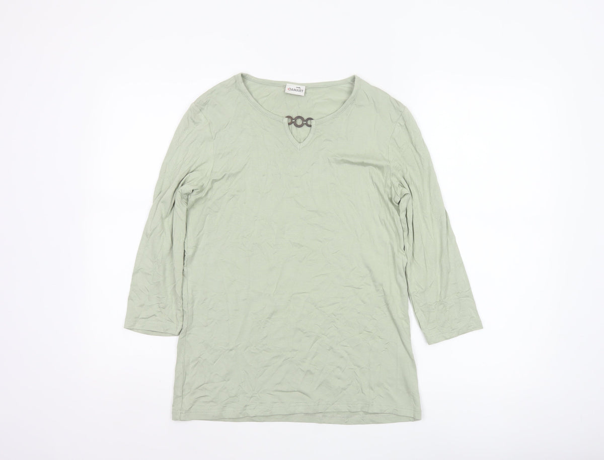 Damart Women’s Green UK 10 Basic 3/4 Sleeve Keyhole Jersey Top