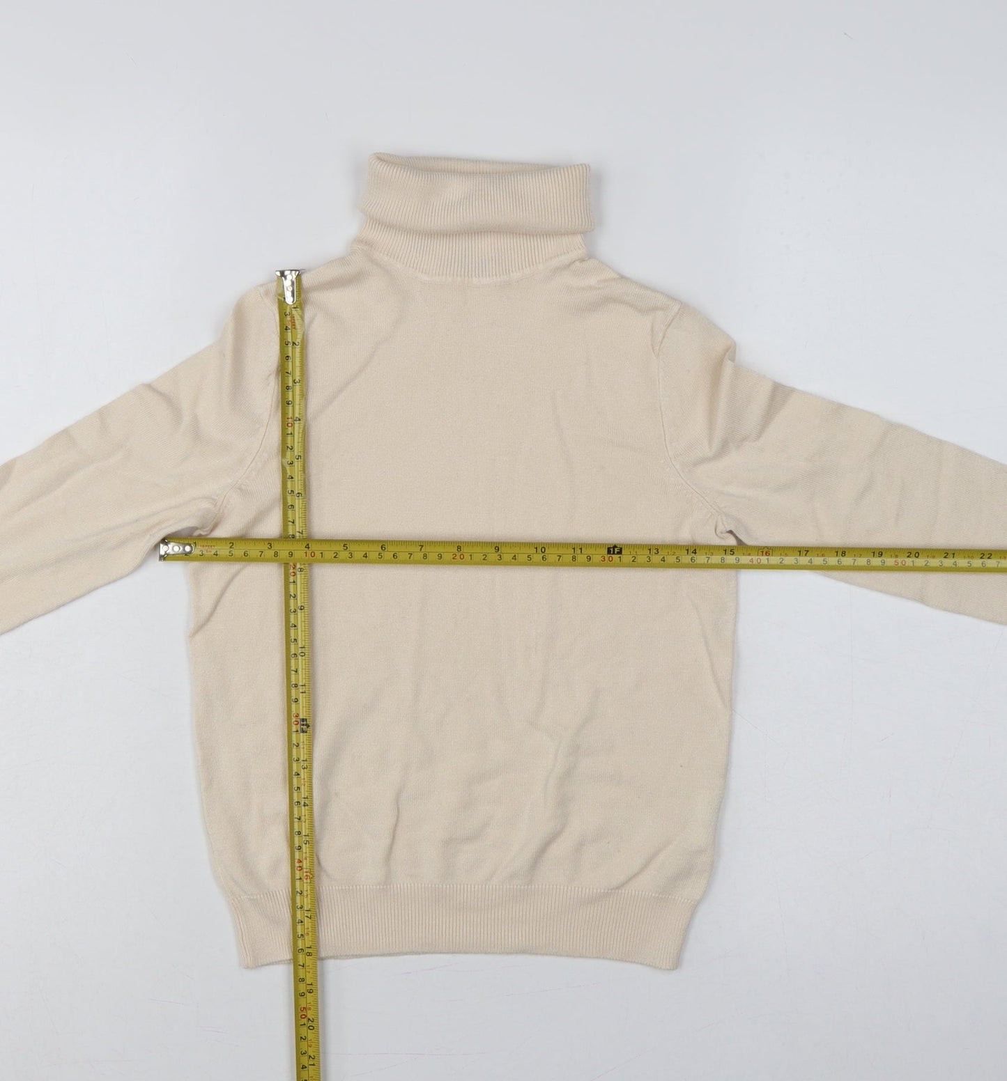 Pimkie Women Beige S Roll Neck Knit Pullover Jumper Button Cuffs