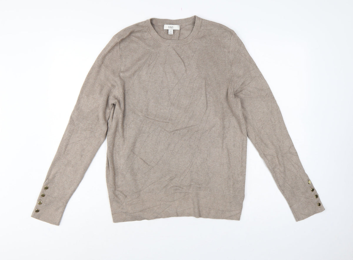 Marks and Spencer Women’s Beige Rib Knit Crew Neck Jumper Size 18