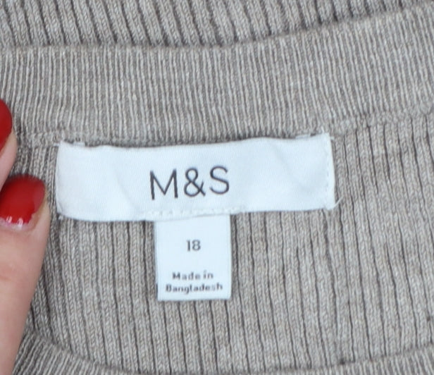Marks and Spencer Women’s Beige Rib Knit Crew Neck Jumper Size 18