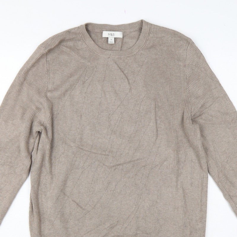 Marks and Spencer Women’s Beige Rib Knit Crew Neck Jumper Size 18
