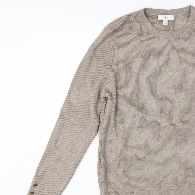 Marks and Spencer Women’s Beige Rib Knit Crew Neck Jumper Size 18