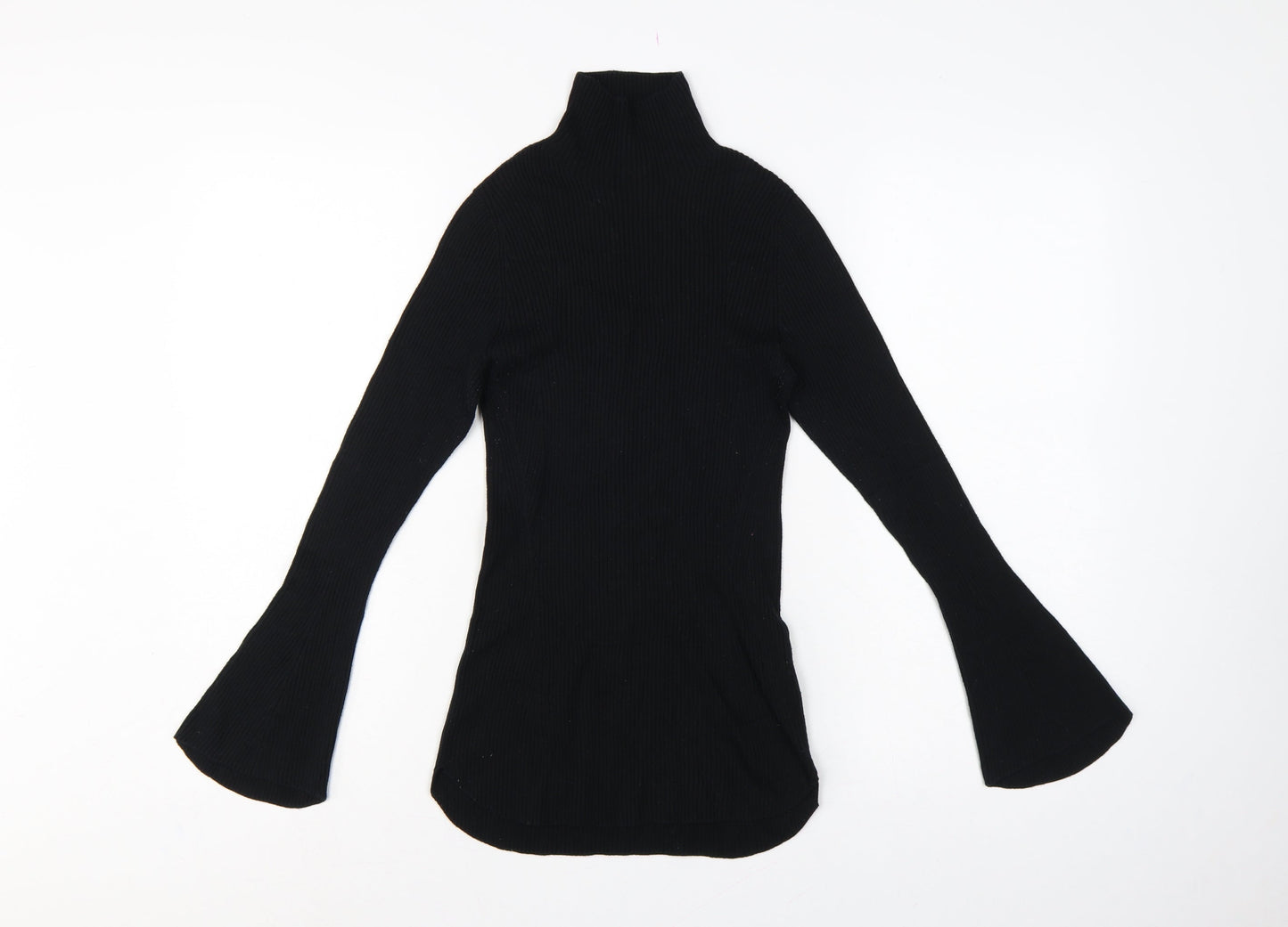 Uniqlo Mame Kurogouchi Women Black M Ribbed High Neck Bell Sleeve Jumper