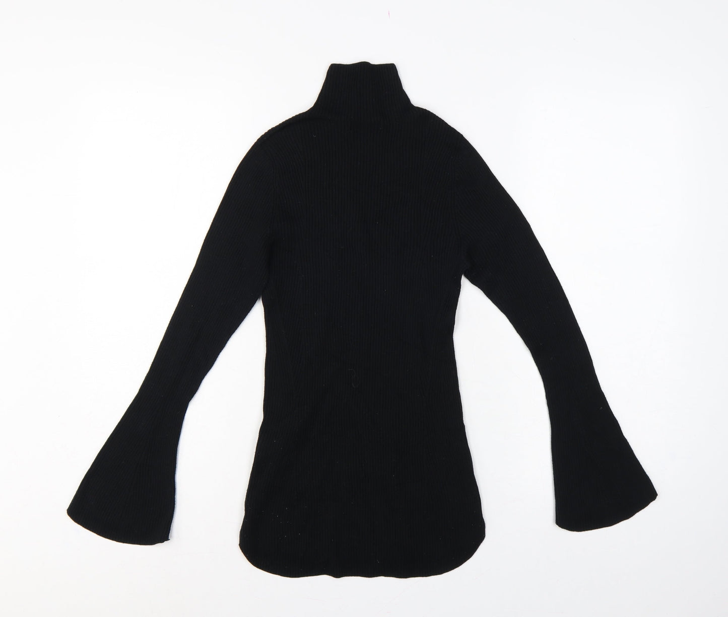 Uniqlo Mame Kurogouchi Women Black M Ribbed High Neck Bell Sleeve Jumper