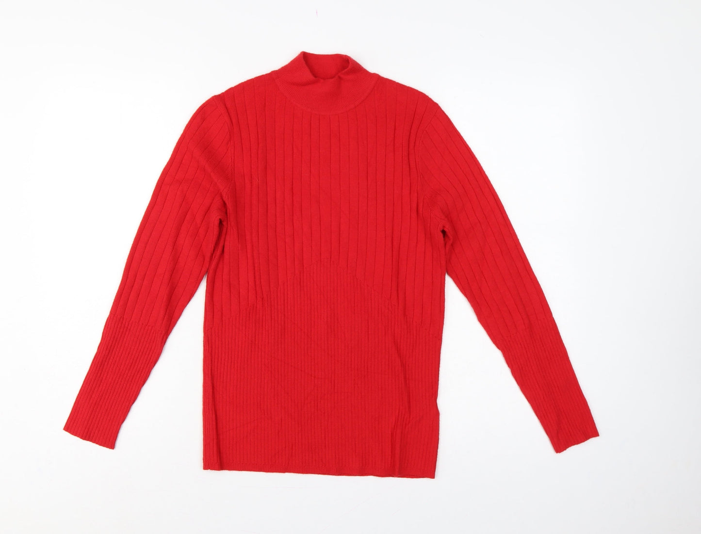 Marks and Spencer Women Red UK 12 Rib Knit Mock Neck Pullover Jumper