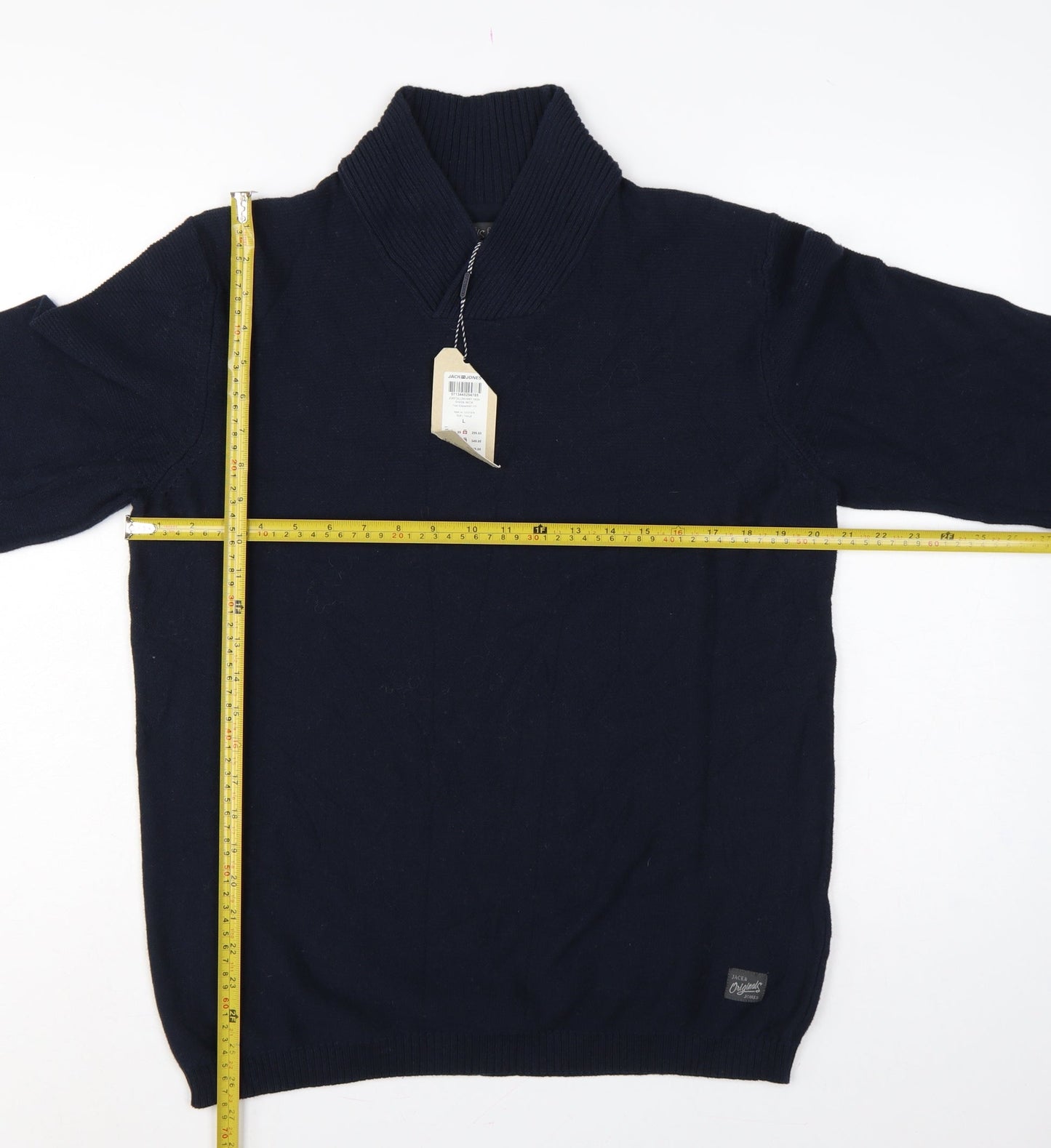 Jack & Jones Men Navy L Shawl Neck 1/4 Zip Cotton Knit Jumper