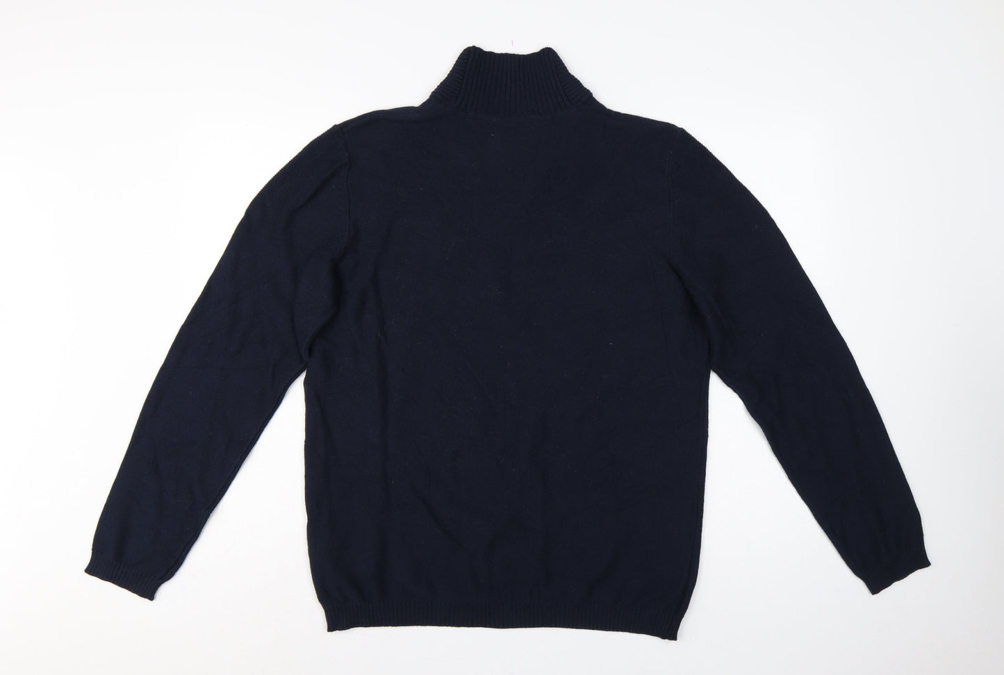 Jack & Jones Men Navy L Shawl Neck 1/4 Zip Cotton Knit Jumper