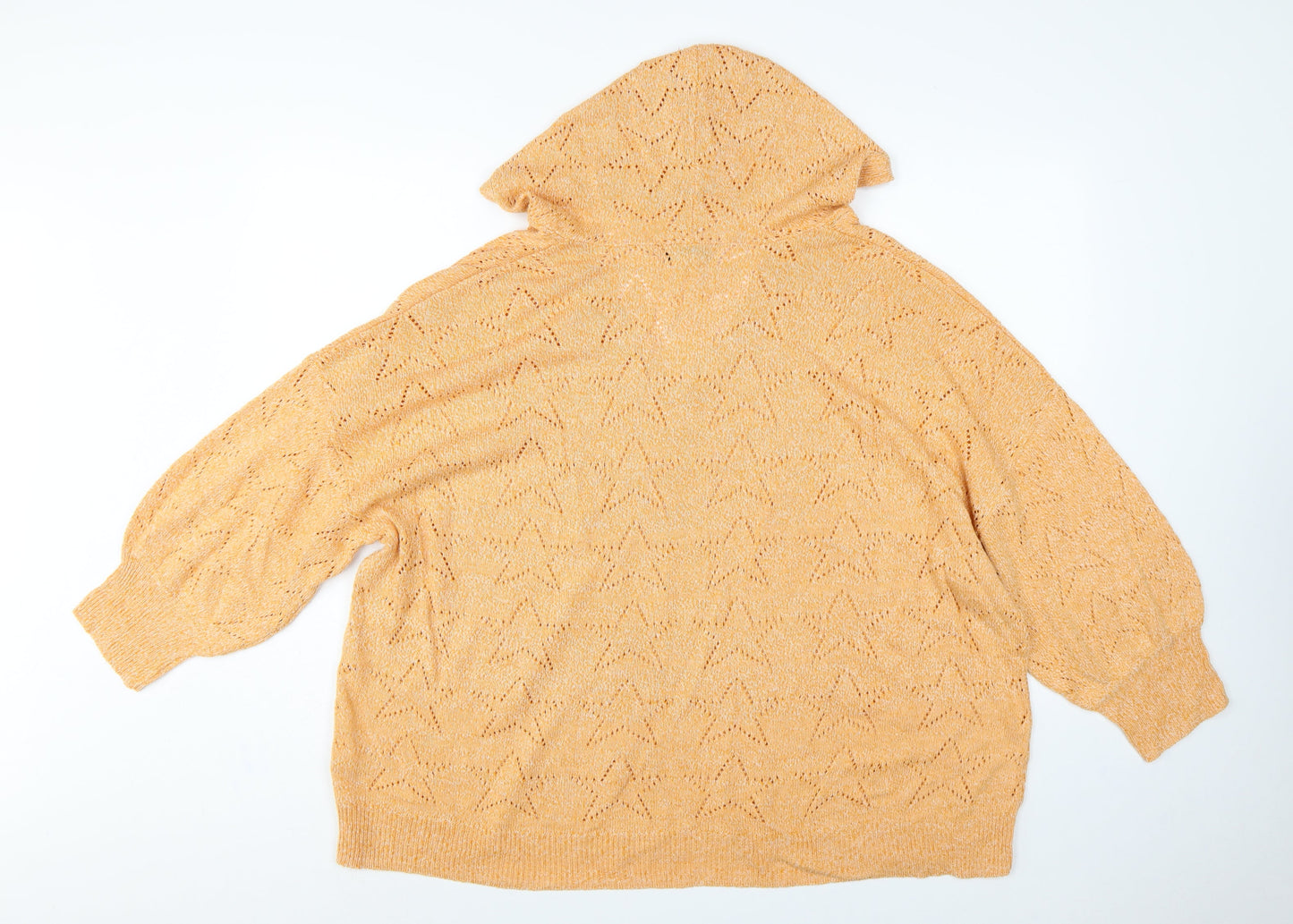 Next Women’s Orange 2XL Hooded V-Neck Open-Knit Jumper