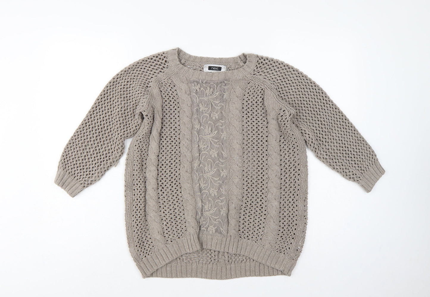 Next Women’s Beige UK 10 Cable Knit Lace Panel Open Cardigan