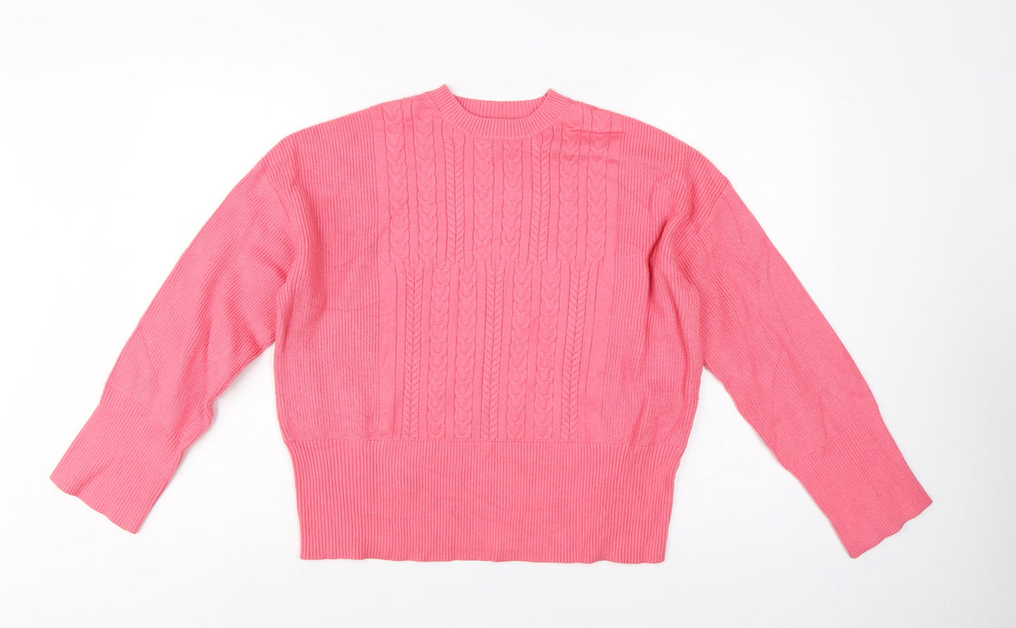 Marks and Spencer Women Pink M Cable Knit Crew Neck Jumper