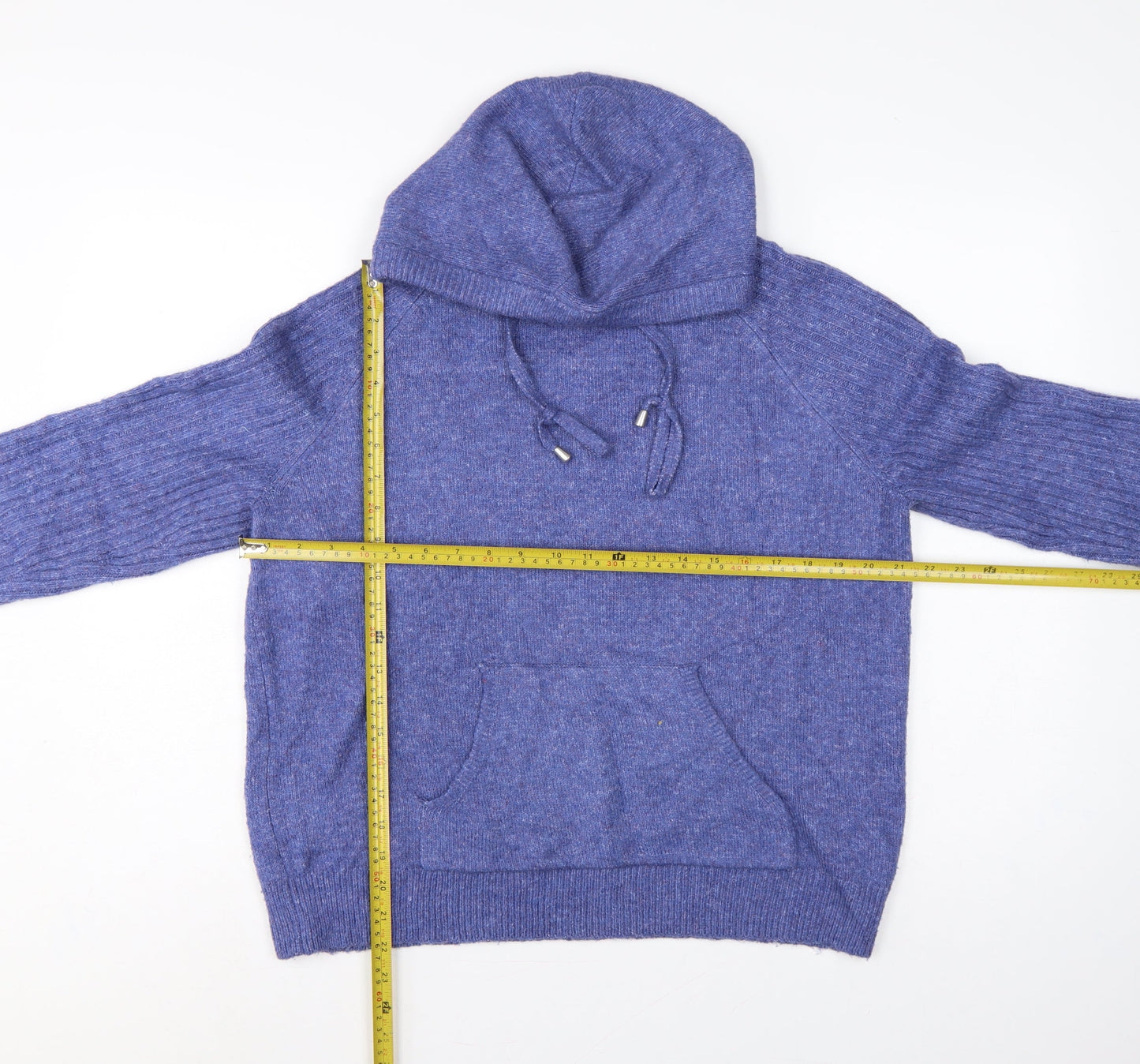 M&S Women’s Blue Medium Hooded Knit Pullover Jumper Pockets