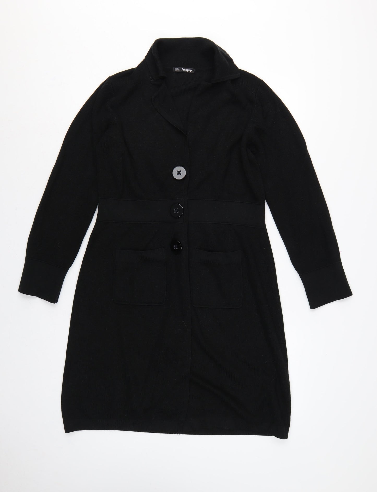 Marks & Spencer Autograph Women Black UK 14 Long Knit Button Cardigan