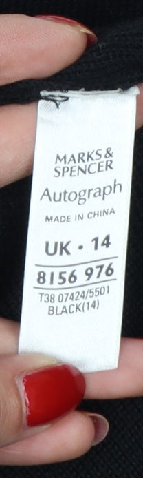 Marks & Spencer Autograph Women Black UK 14 Long Knit Button Cardigan