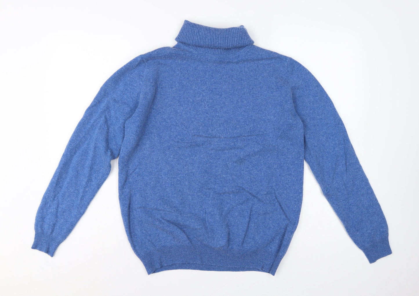 WoolOvers Women’s Blue M Cashmere Merino Wool Roll Neck Jumper