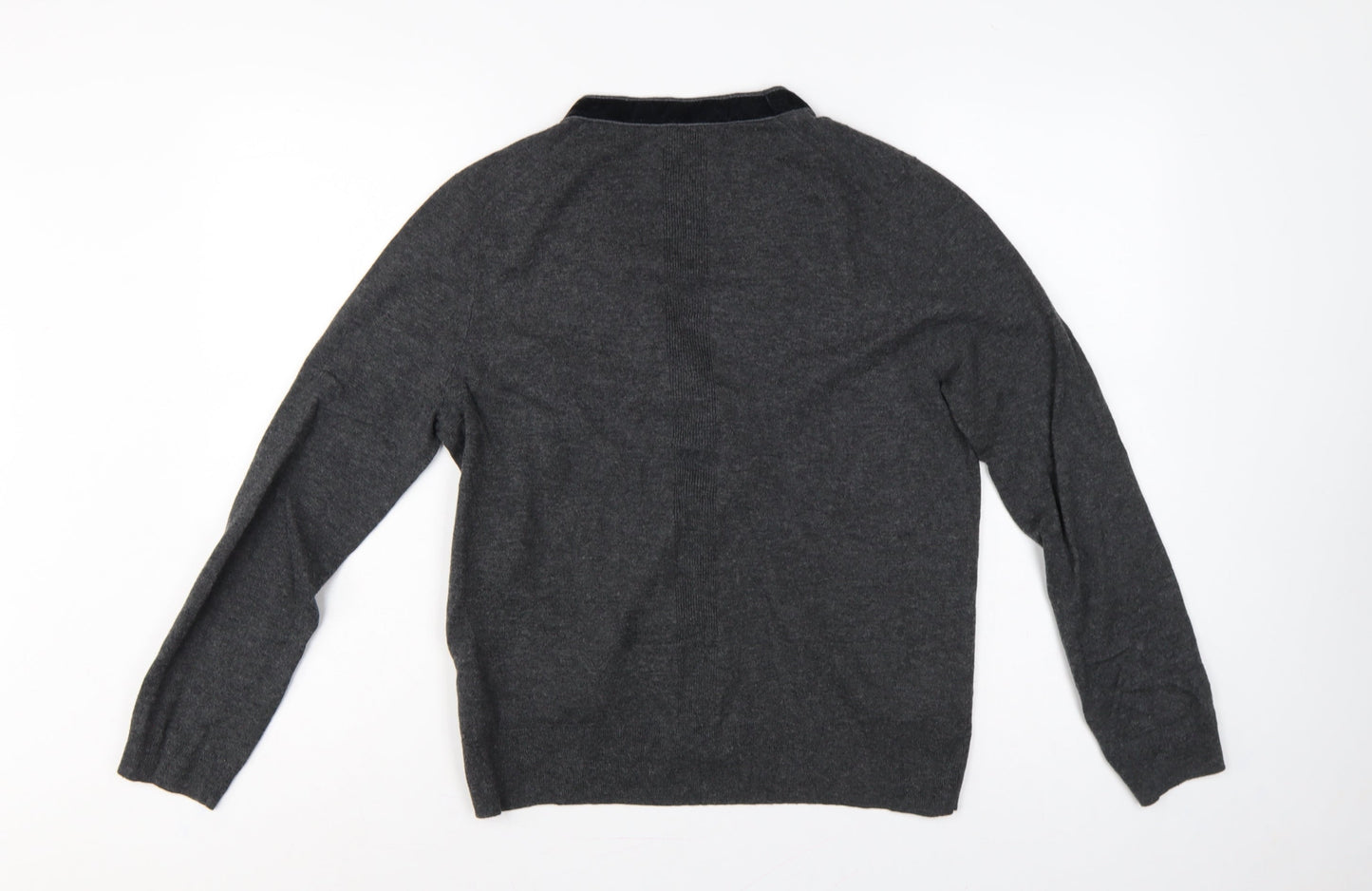 White Stuff Women’s Grey Merino Cotton V-Neck Henley Jumper UK 16