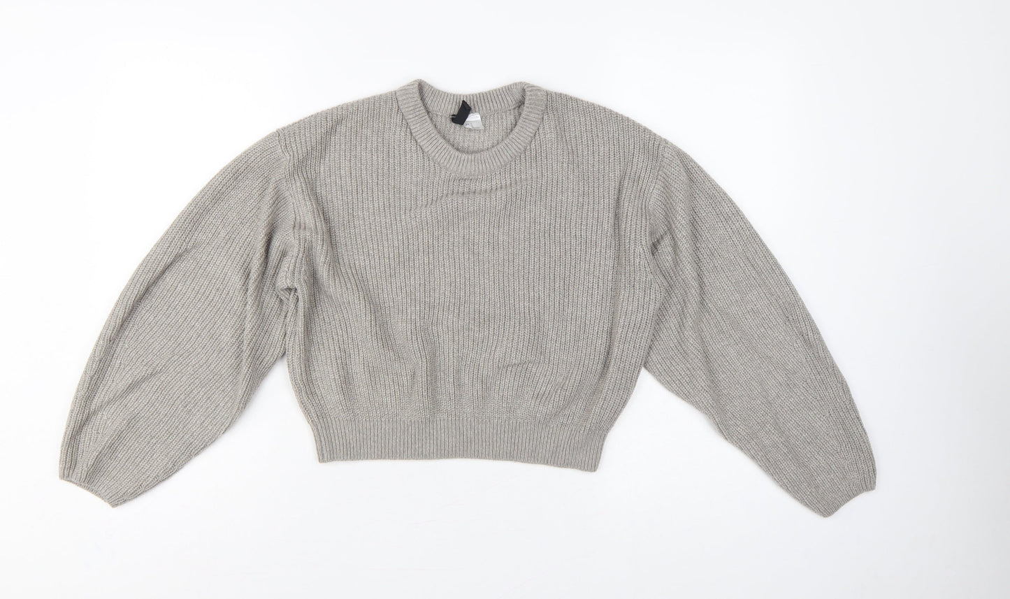 H&M Divided Women’s Grey UK 14 Chunky Knit Balloon Sleeve Jumper