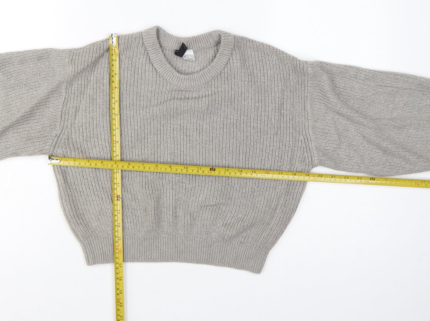 H&M Divided Women’s Grey UK 14 Chunky Knit Balloon Sleeve Jumper