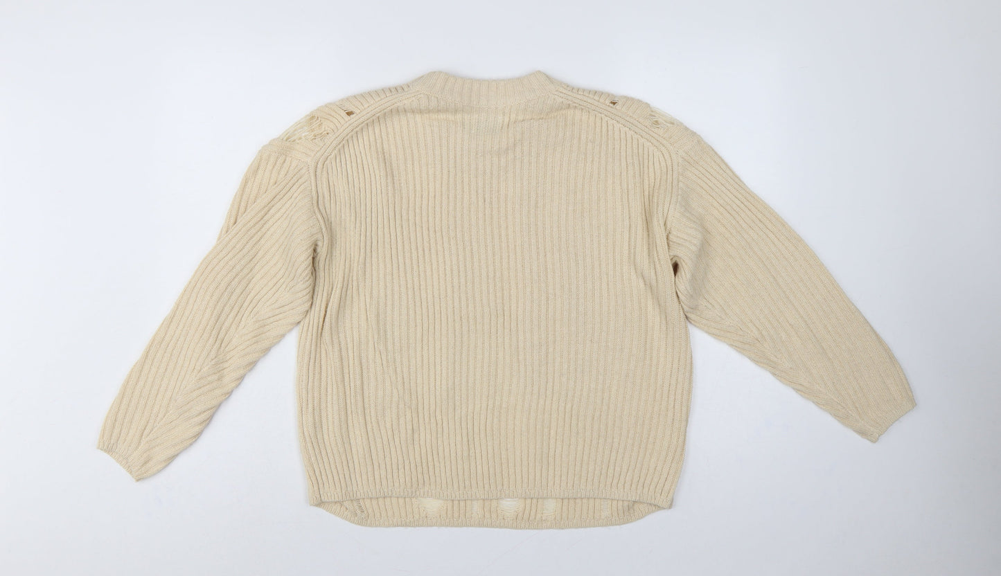 ASOS Design Women Ivory UK 8 Relaxed Fringe Open Knit Jumper