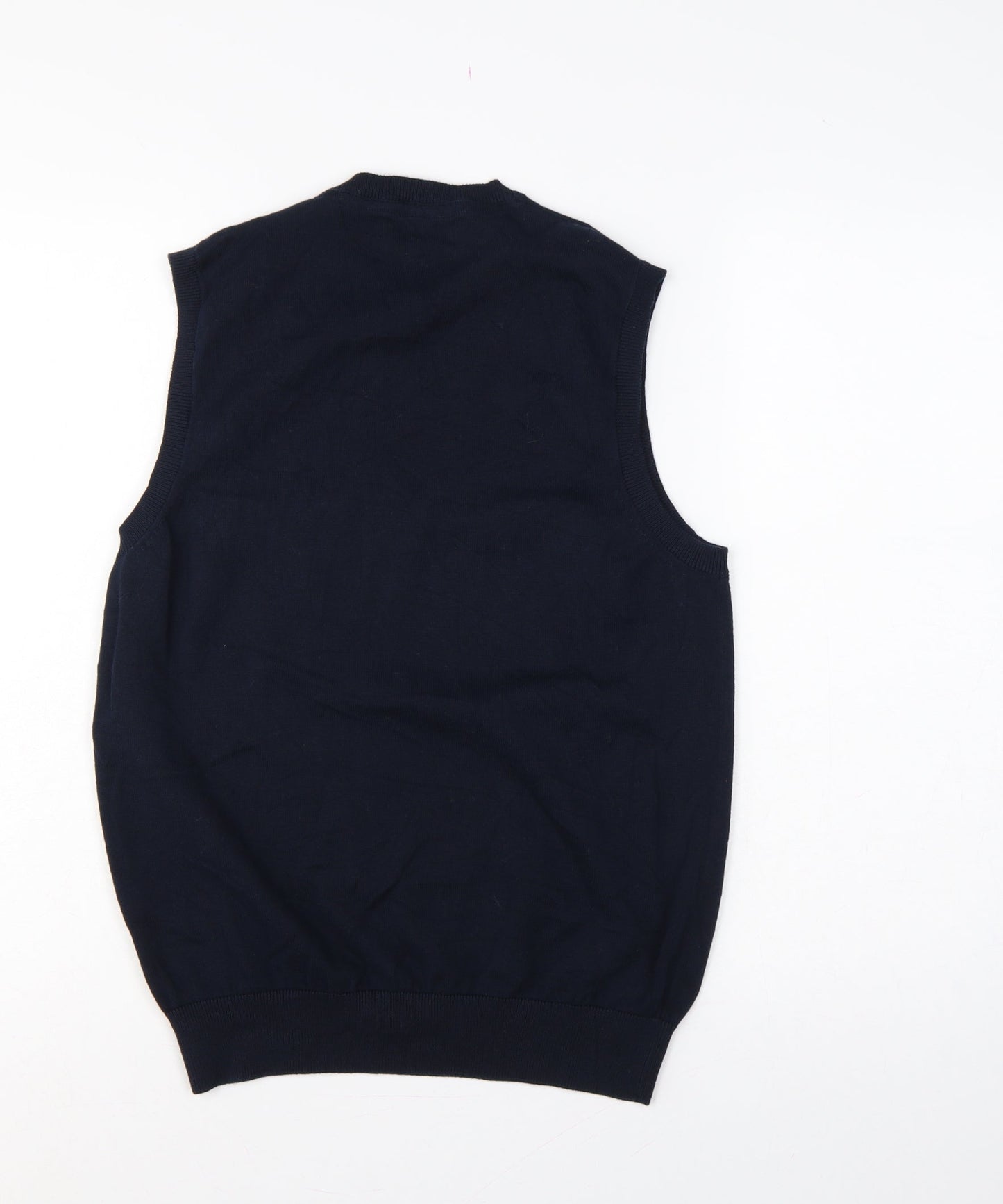 Marks and Spencer Men Blue S Pure Cotton V-Neck Knit Jumper Vest