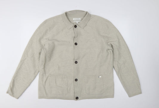 Autograph Men’s Beige XL Merino Wool Collared Button Cardigan