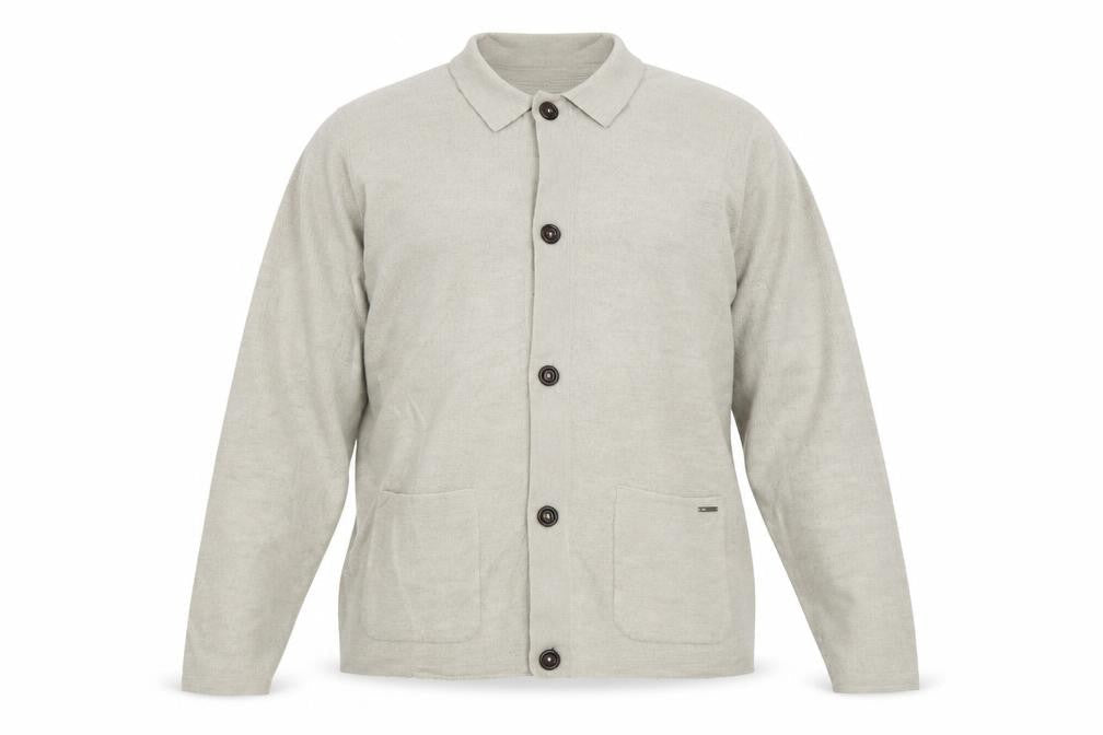 Front view of Autograph Men’s Beige XL Merino Wool Collared Button Cardigan