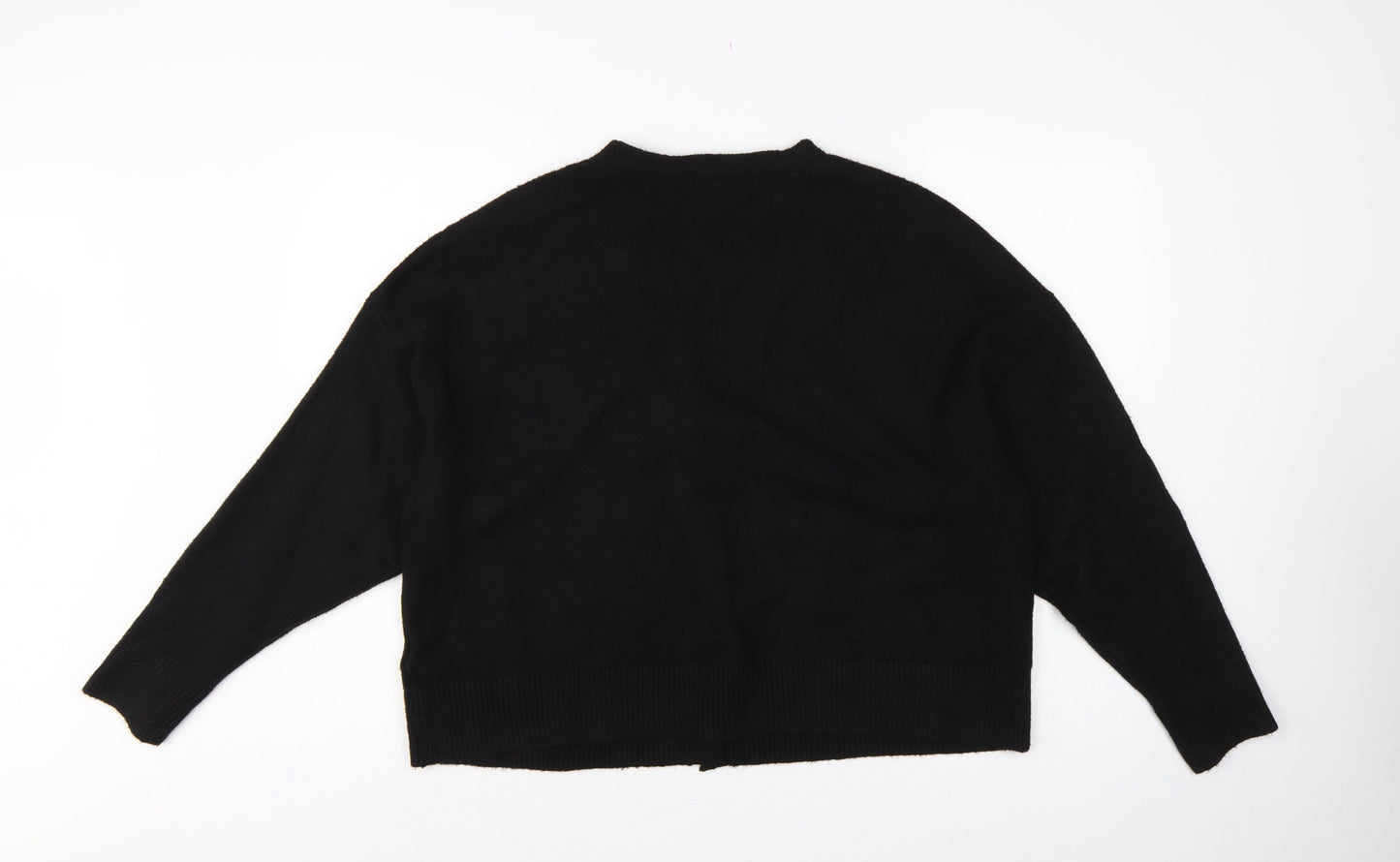 M&S Women’s Black L V-Neck Gold Button Pocket Knit Cardigan