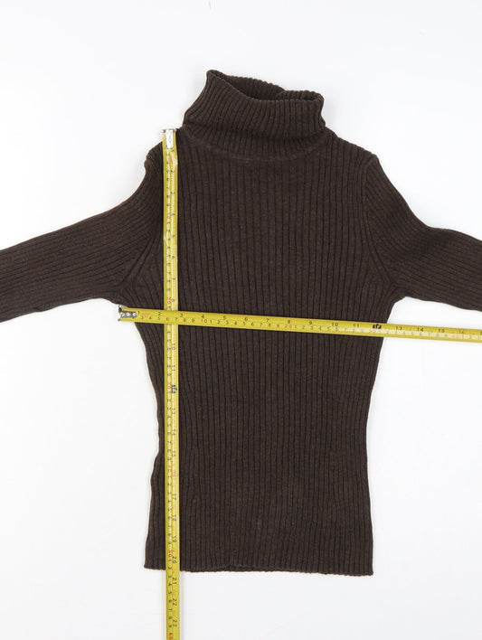 GAP Women’s Brown S Ribbed Roll Neck Slim Cotton Jumper