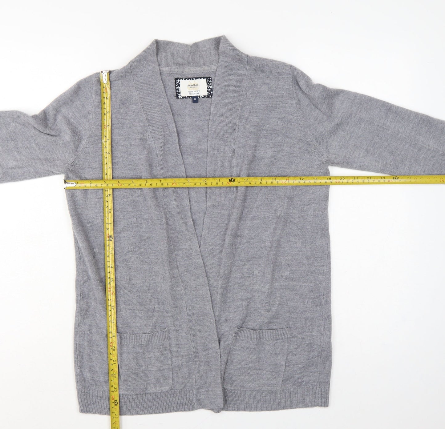 Maine New England Women Grey Size 12 Open Long Sleeve Cardigan Pockets