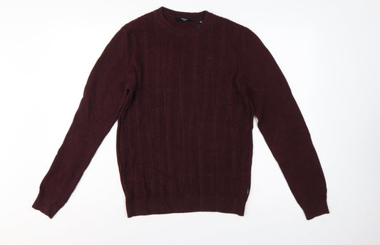 Jack & Jones Premium Men’s Burgundy XS Cable Knit Crew Neck Jumper