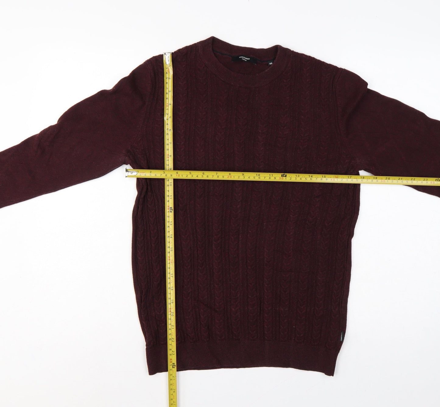 Jack & Jones Premium Men’s Burgundy XS Cable Knit Crew Neck Jumper