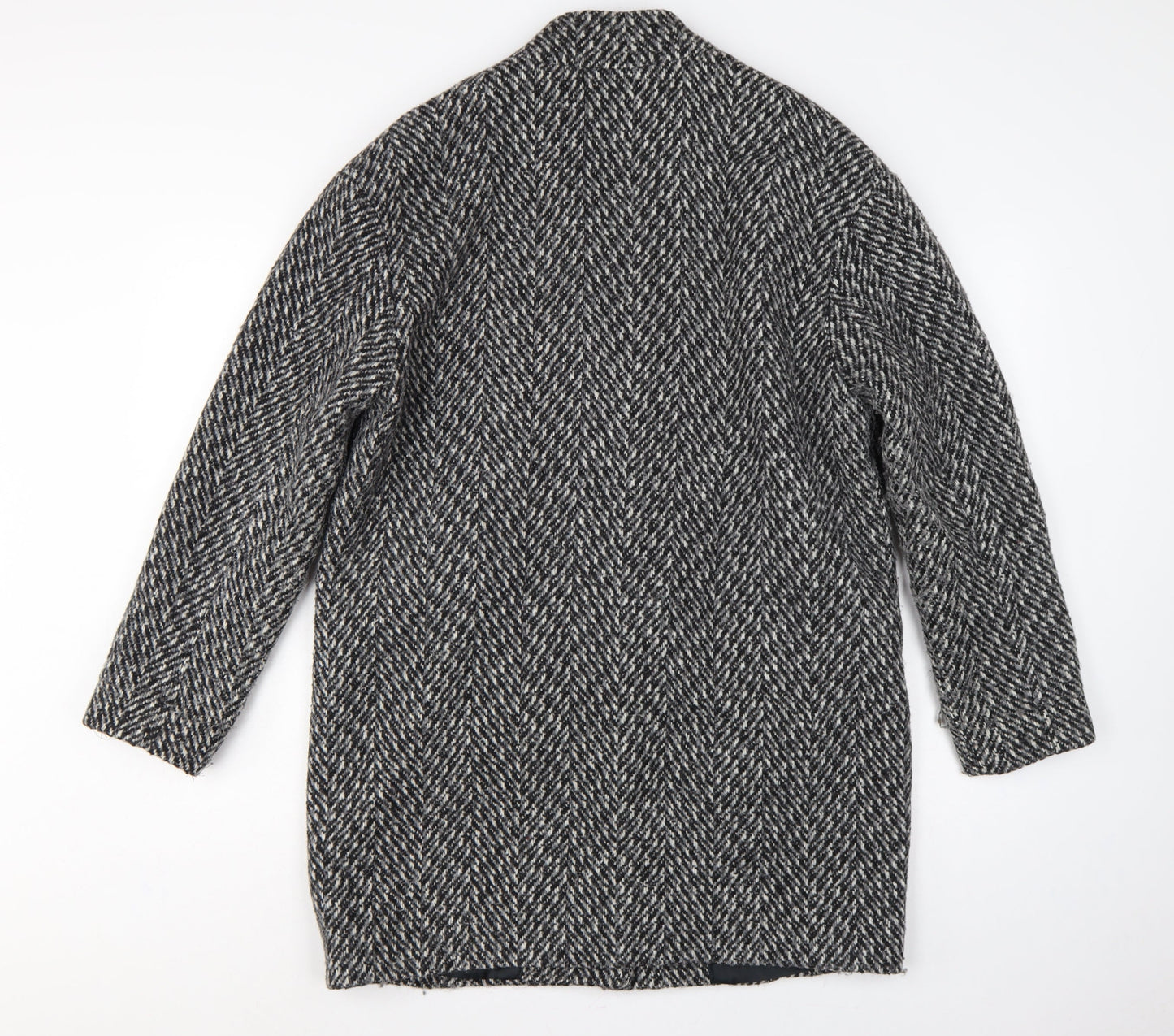 Marks and Spencer Women Grey Herringbone Wool Blend Overcoat UK 12