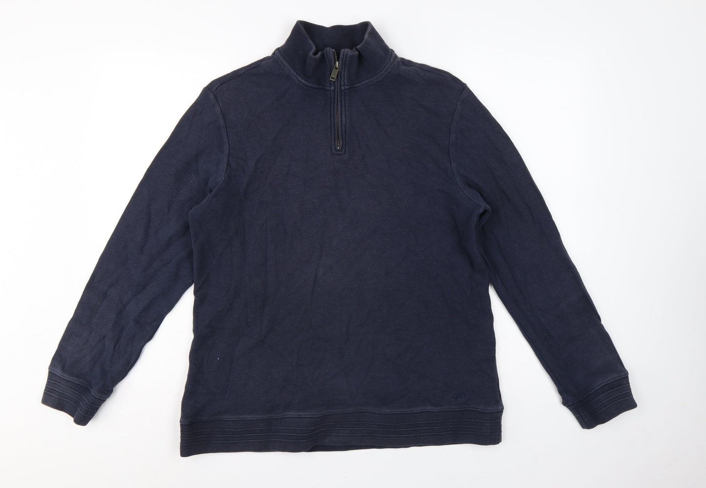 Jaeger Men’s Navy Blue L Quarter Zip High Neck Cotton Sweatshirt