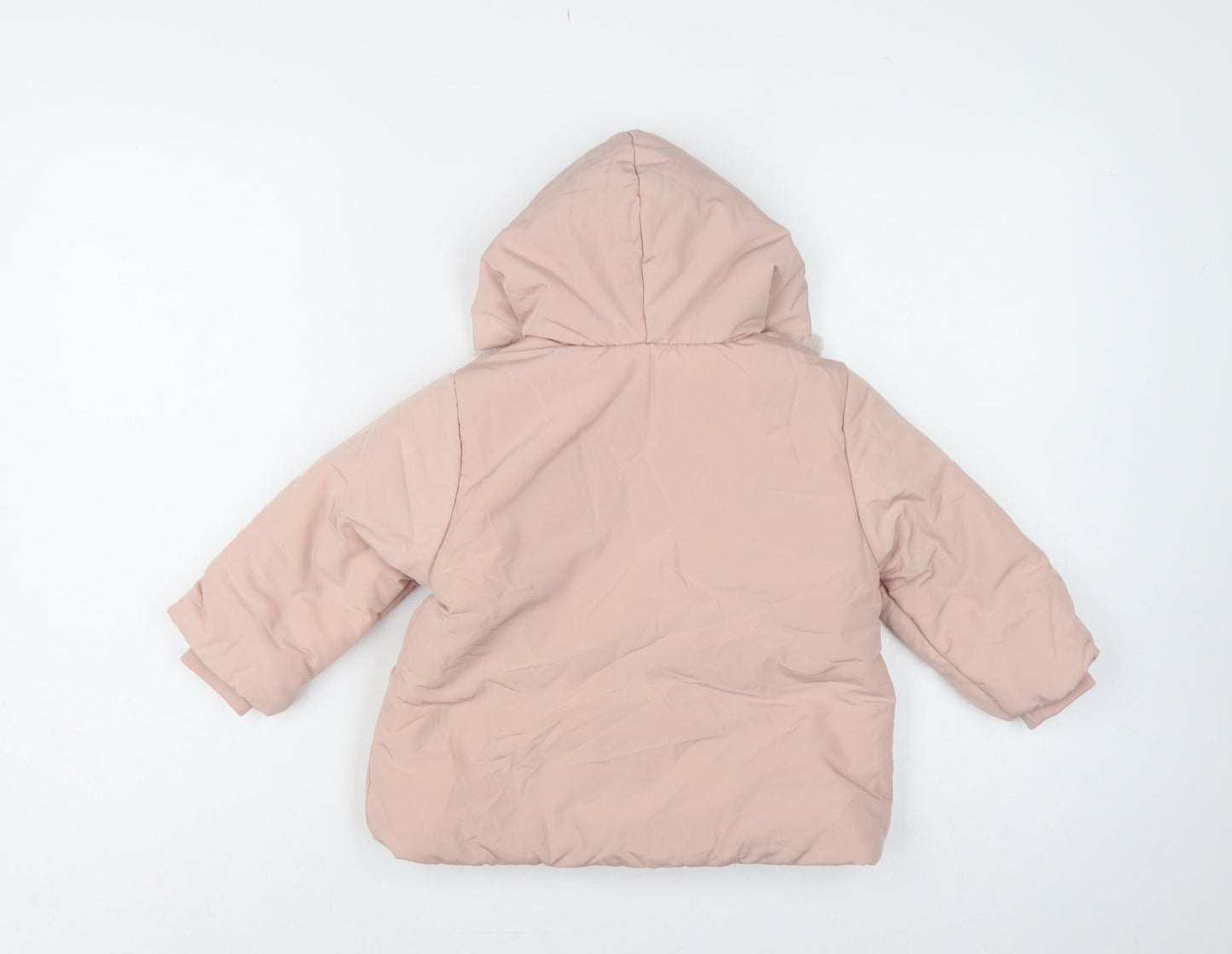 Zara Girls Pink 2-3 Years Hooded Puffer Jacket Faux Fur Trim NWT