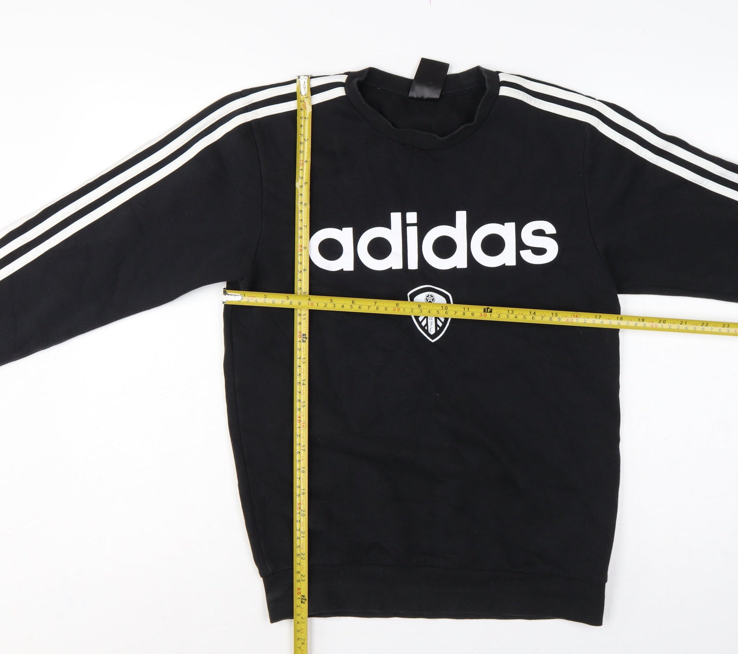 adidas Men’s Black XS Leeds United Logo Graphic Crew Neck Sweatshirt