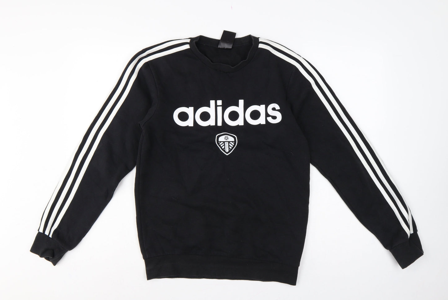 adidas Men’s Black XS Leeds United Logo Graphic Crew Neck Sweatshirt