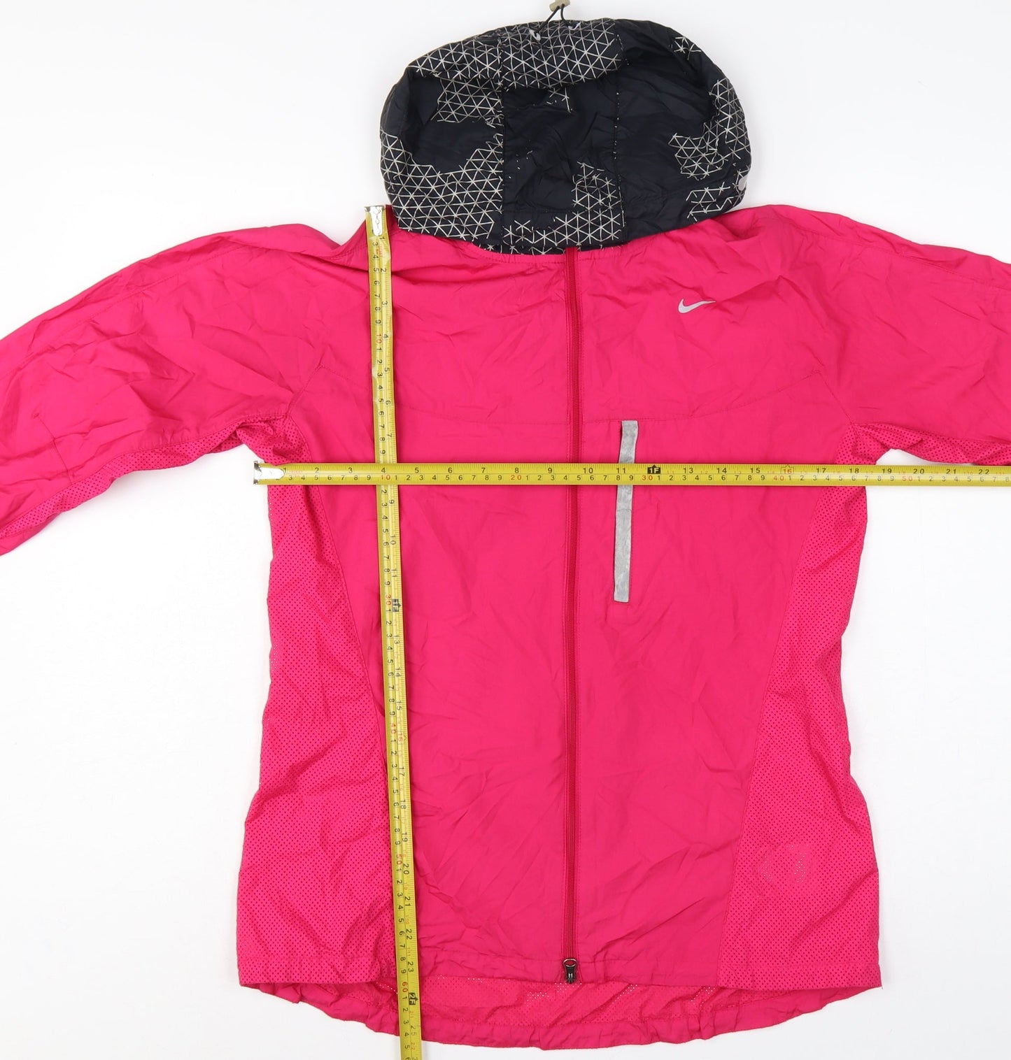 Nike Women Pink M Hooded Reflective Full Zip Windbreaker Running Jacket