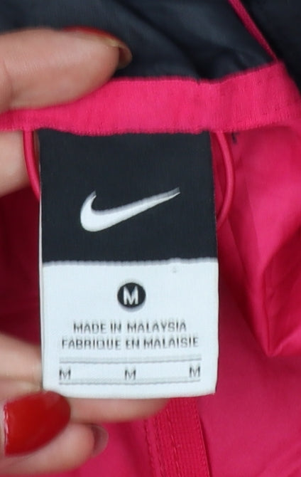 Nike Women Pink M Hooded Reflective Full Zip Windbreaker Running Jacket