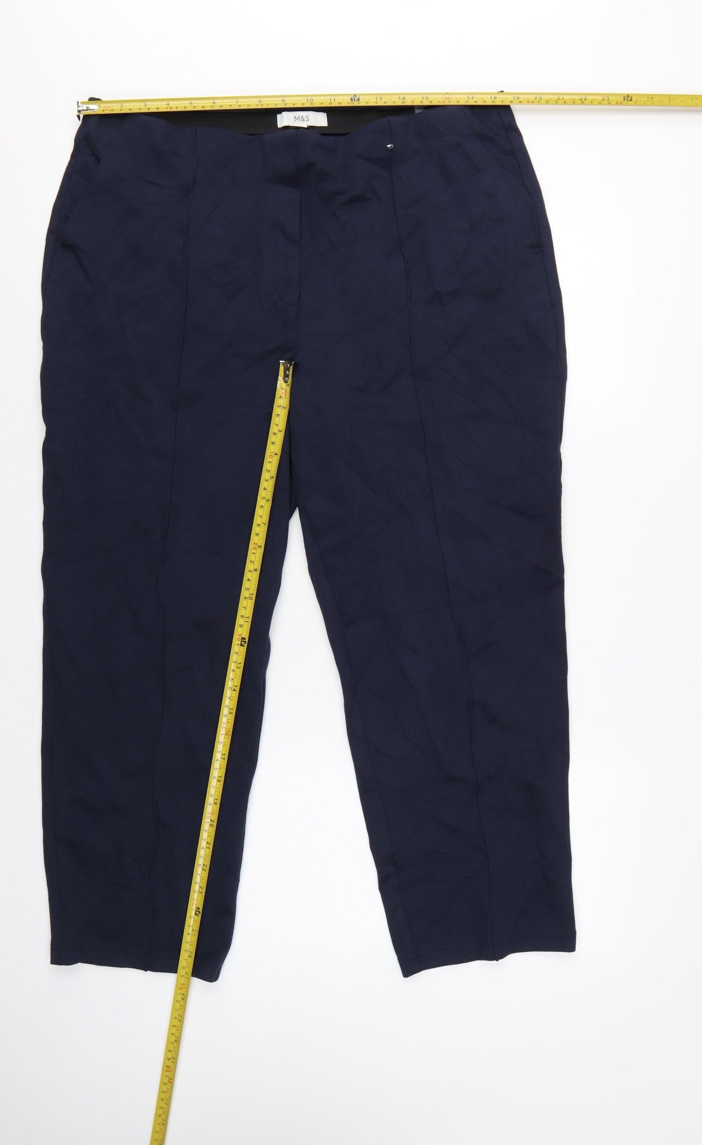 Marks and Spencer Women Blue Size 20 Short Tapered Stretch Trousers