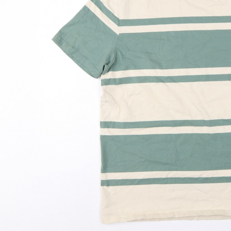 Additional view of Marks & Spencer Men Green Beige Striped Crew Neck XL T-Shirt