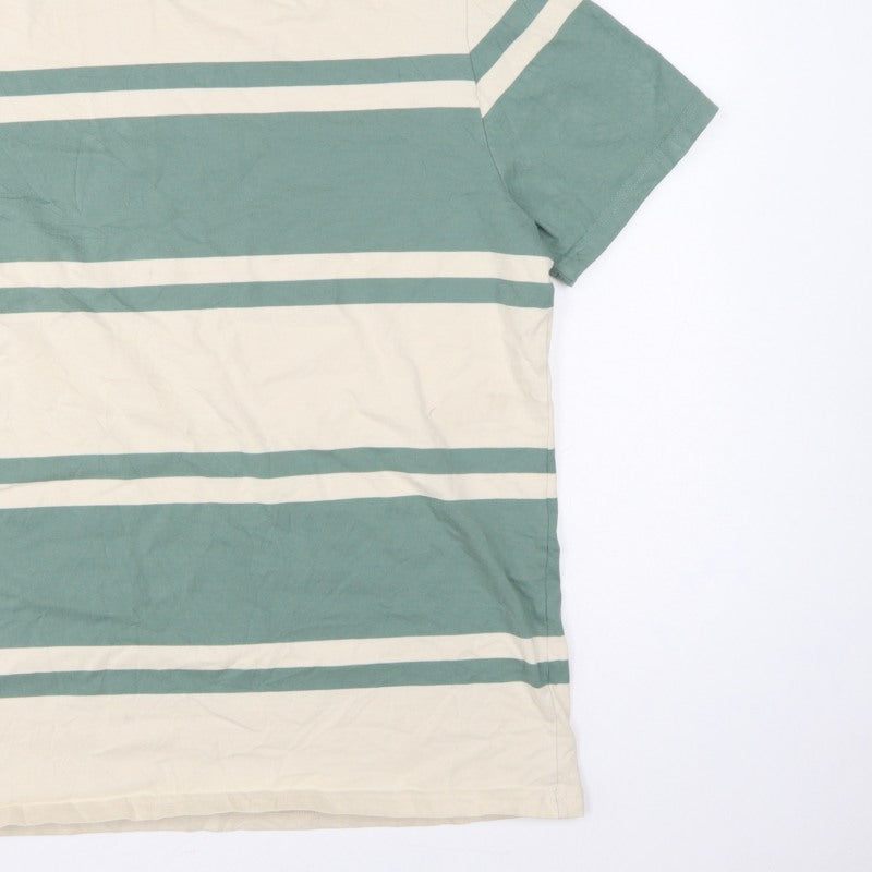Additional view of Marks & Spencer Men Green Beige Striped Crew Neck XL T-Shirt