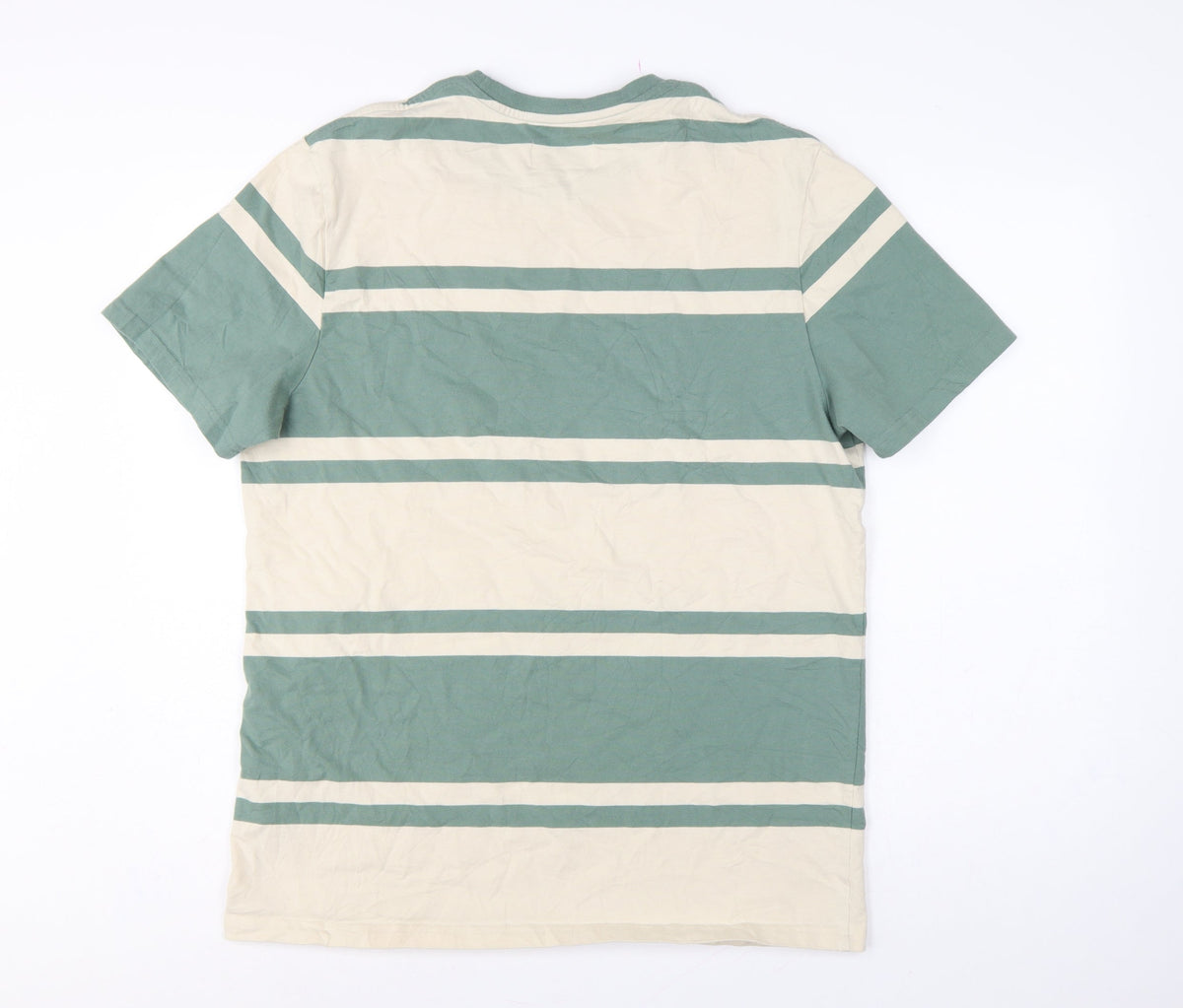 Brand and care label for Marks & Spencer Men Green Beige Striped Crew Neck XL T-Shirt