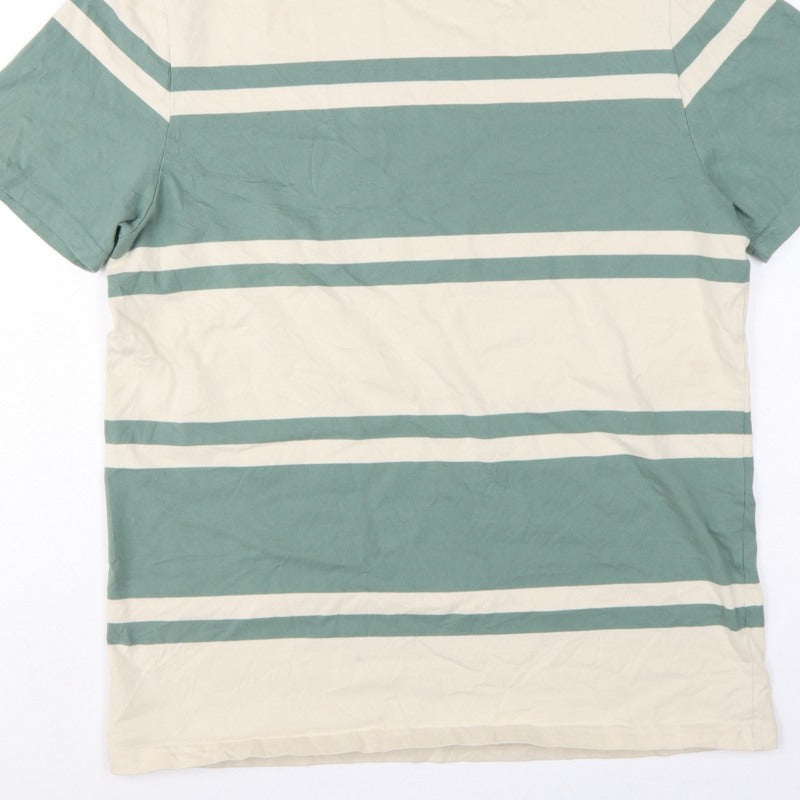 Additional view of Marks & Spencer Men Green Beige Striped Crew Neck XL T-Shirt