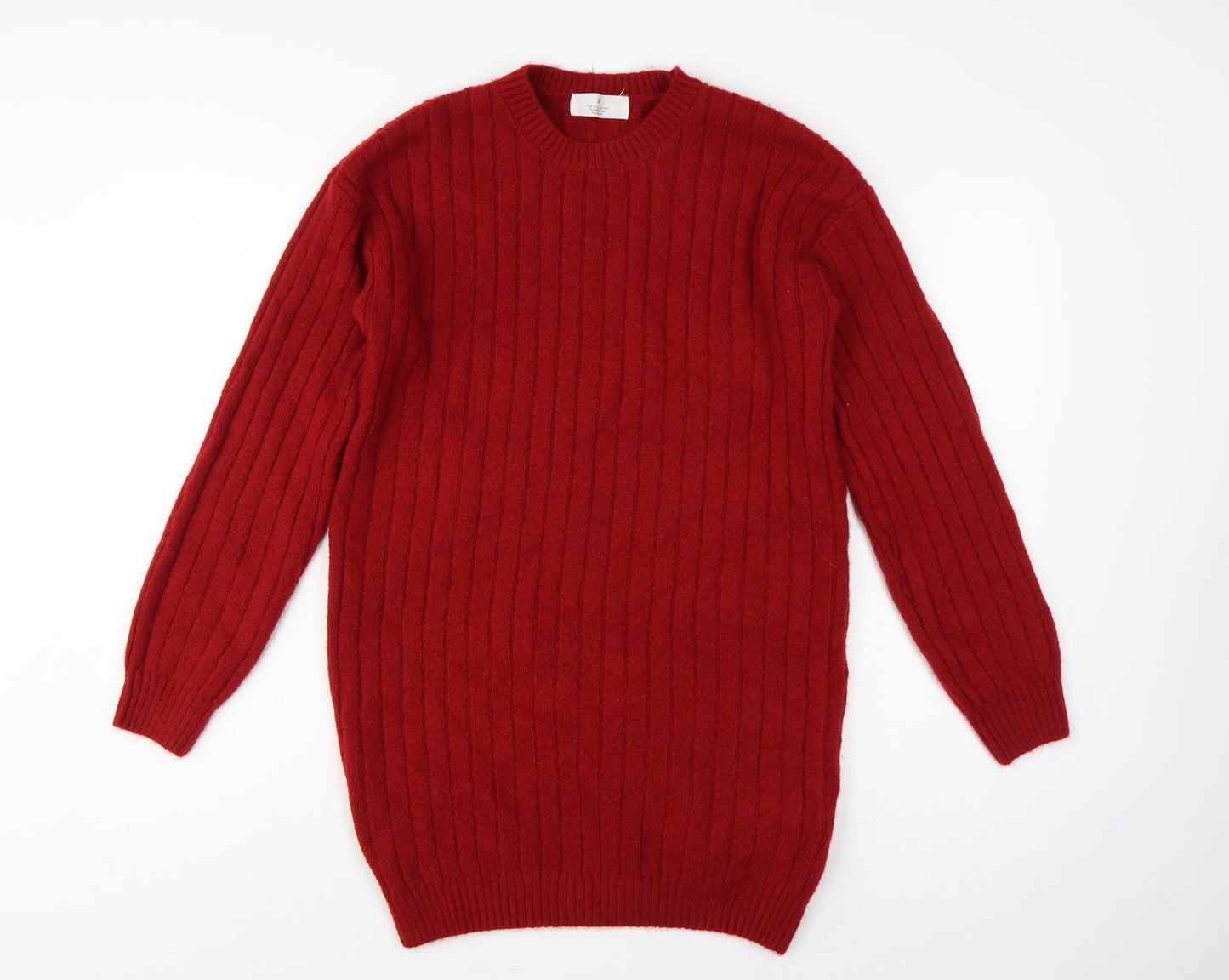 H&M Girls Red Ribbed Knit Jumper Dress UK 14 Years Long Sleeve