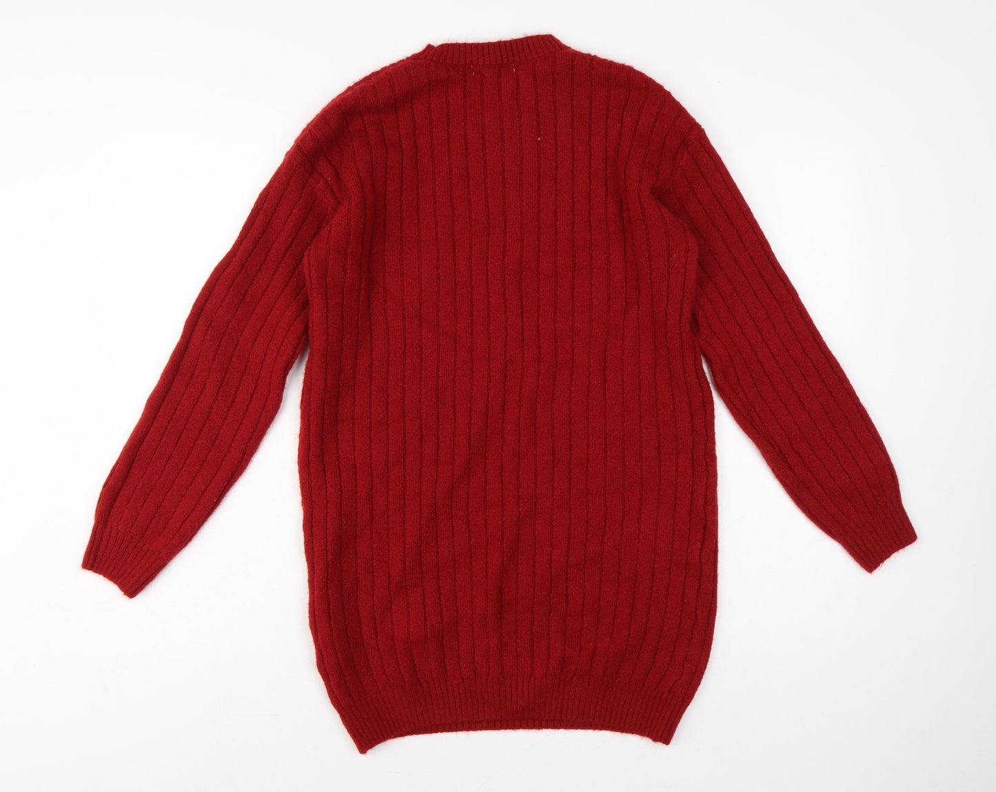 H&M Girls Red Ribbed Knit Jumper Dress UK 14 Years Long Sleeve
