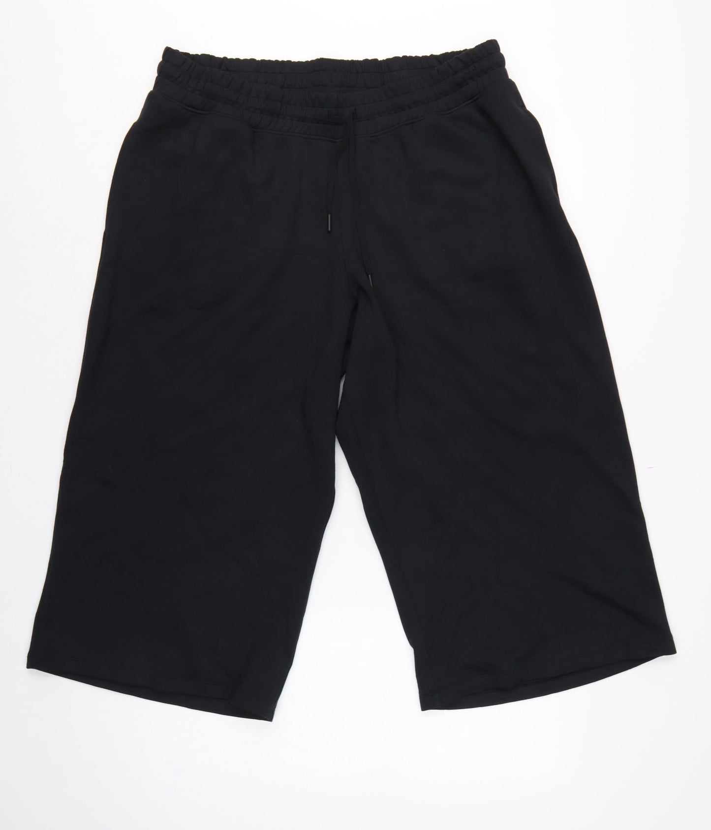 Marks & Spencer Women's Black UK 18 Cropped Wide Leg Drawstring Trousers