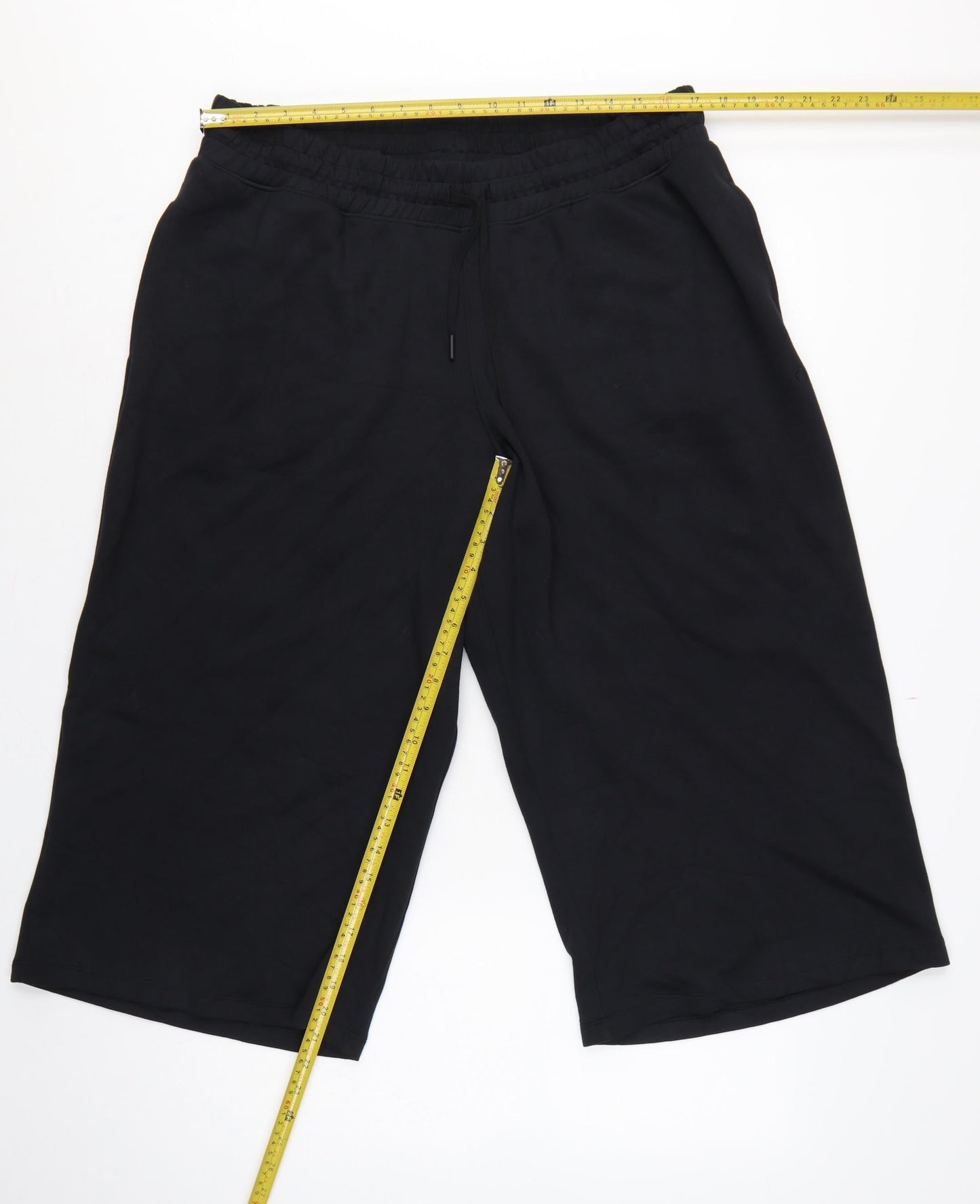 Marks & Spencer Women's Black UK 18 Cropped Wide Leg Drawstring Trousers