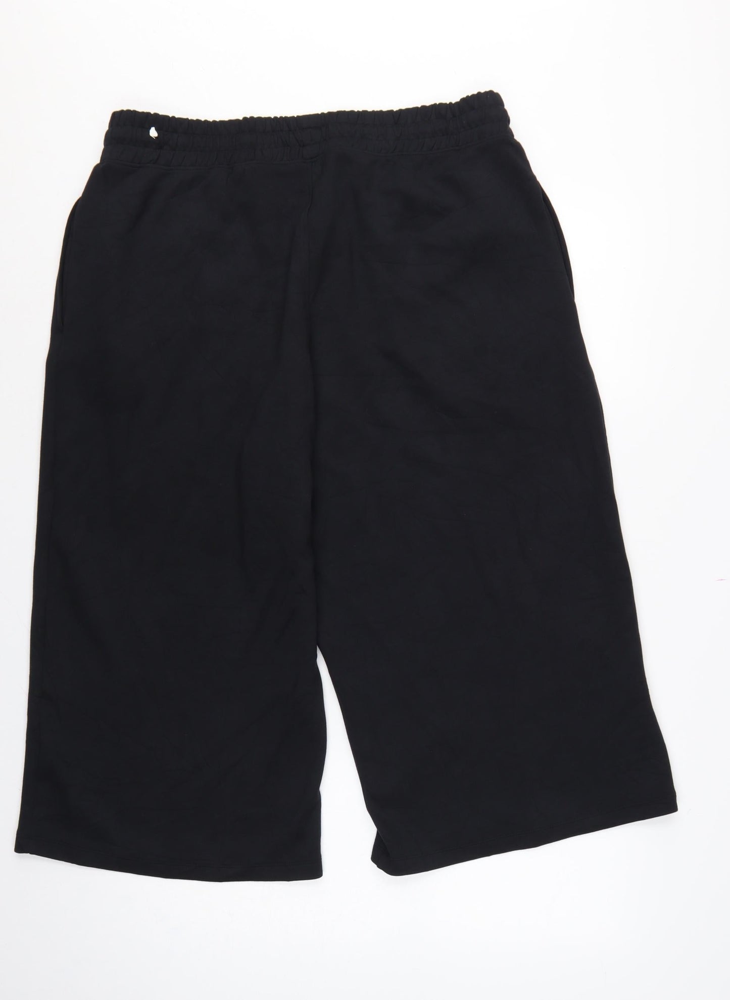Marks & Spencer Women's Black UK 18 Cropped Wide Leg Drawstring Trousers
