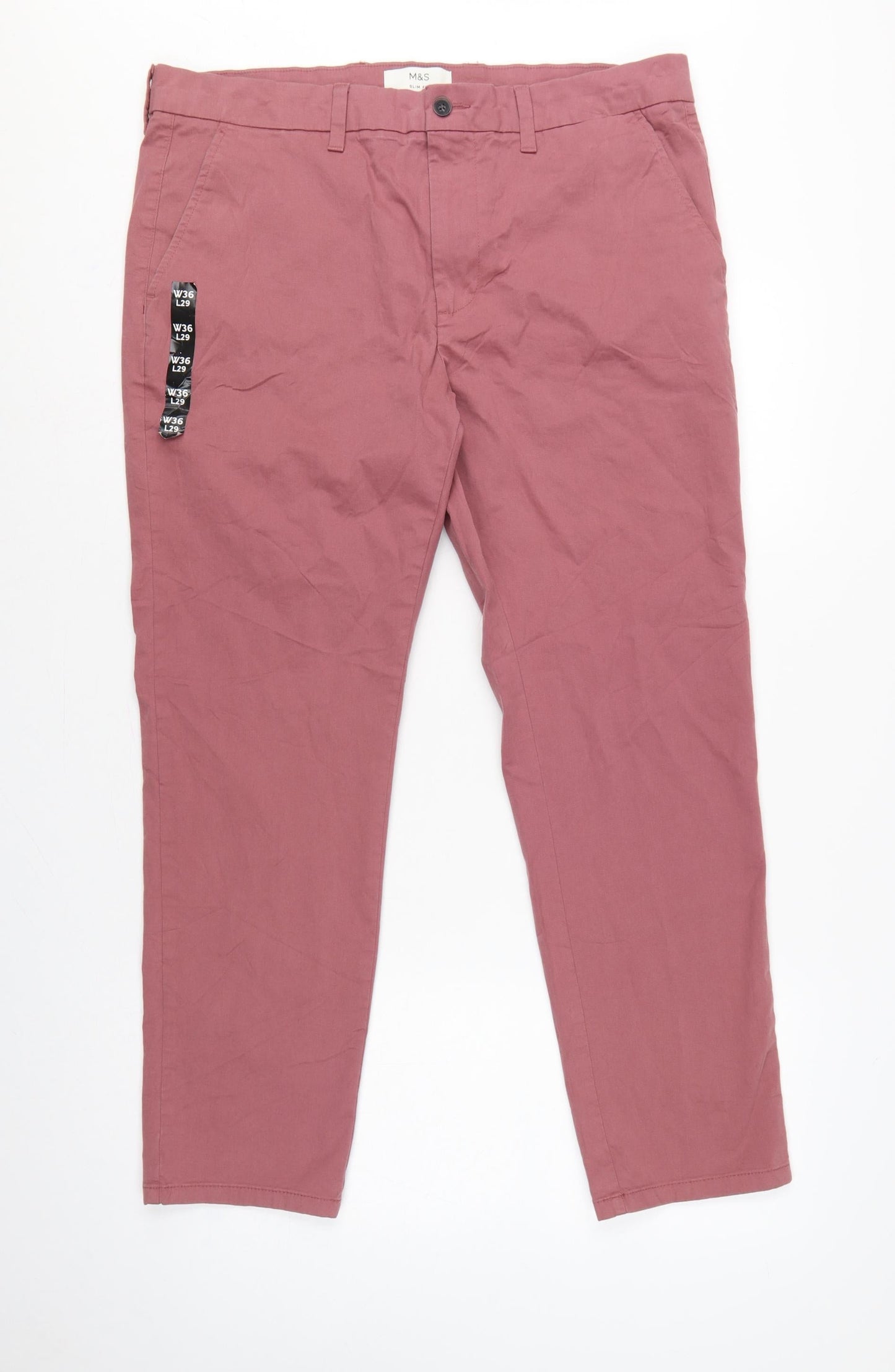 Marks & Spencer Men's Pink 36/29 Slim Fit Stretch Chino Trousers