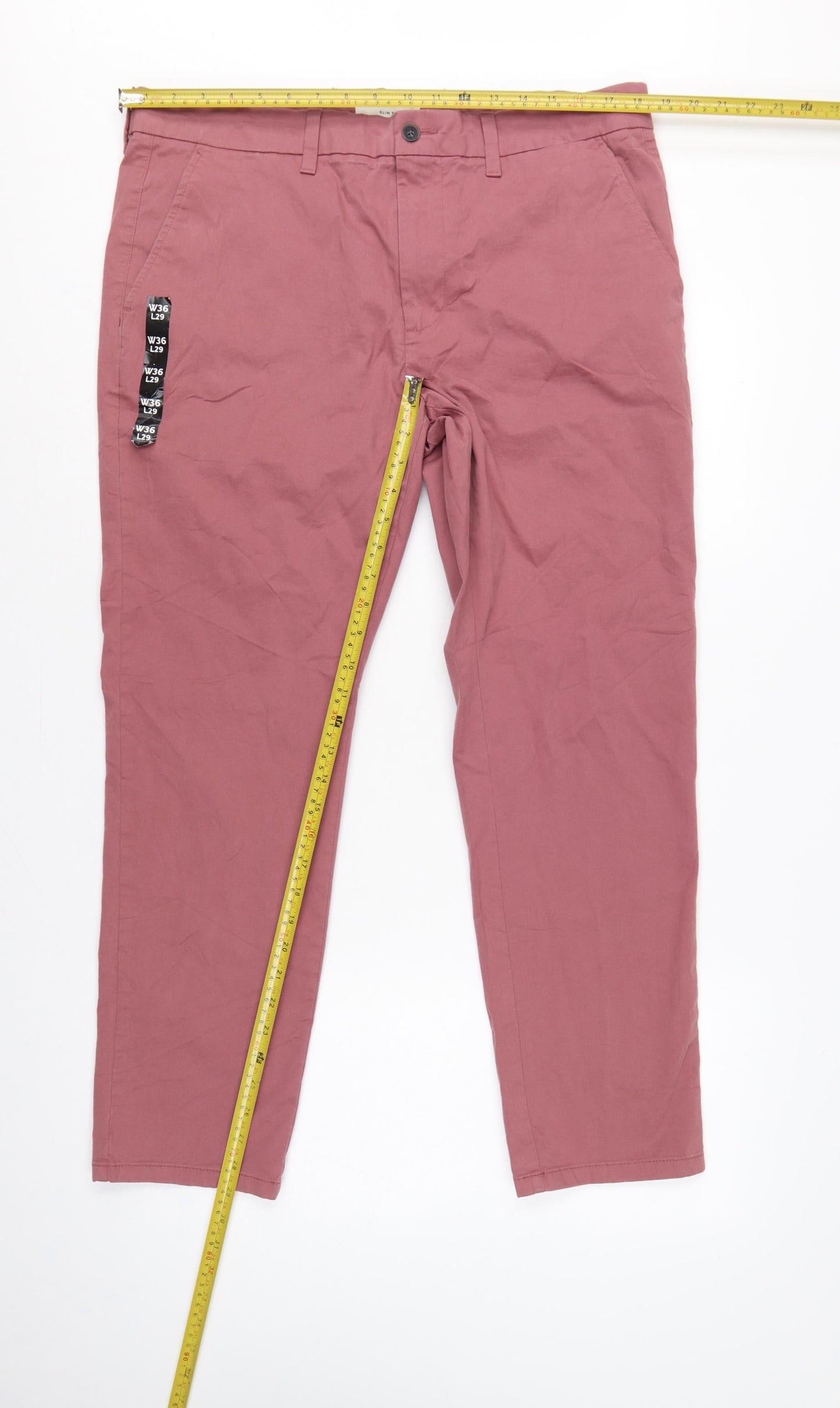 Marks & Spencer Men's Pink 36/29 Slim Fit Stretch Chino Trousers